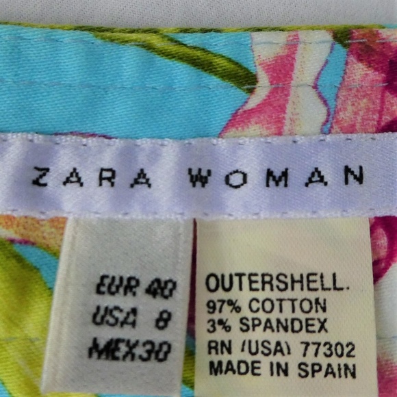 Vintage 90s Y2K Zara Ankle Slit Pants Tropical Hawaiian Pockets Stretchy Spain 8 - Picture 7 of 7